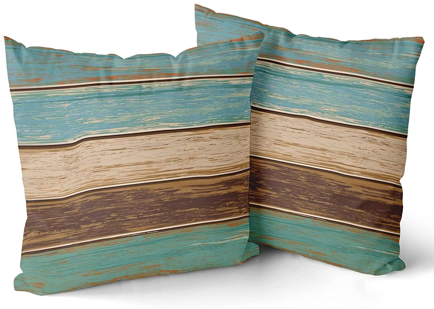 Wood Throw Pillow Cover Set of 2 Retro Rustic Teal Green Brown Pillow