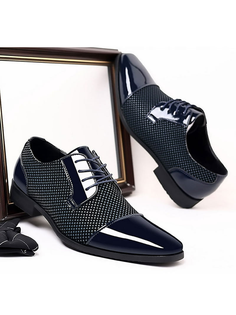 navy blue dress shoes for wedding Frontwalk Mens Oxfords Wingtips Brogues Lace Up Lightweight Leather Shoe Men Business Flats 8 Product Details aug influencer Mens Black Square Toe COLOR:Sage Green