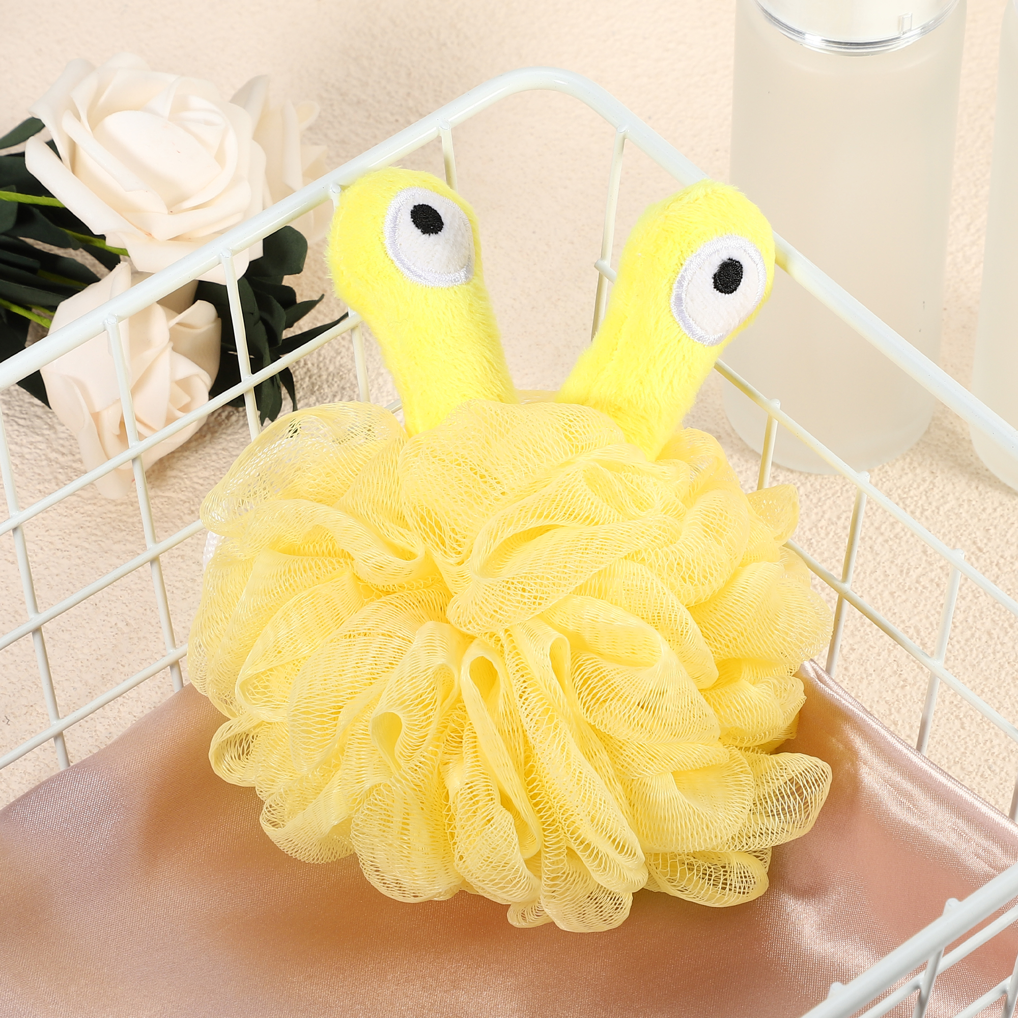 Unique Bargains Cartoon Bath Loofah Sponge Body Puffs for Shower 5.51"x4.72" Yellow