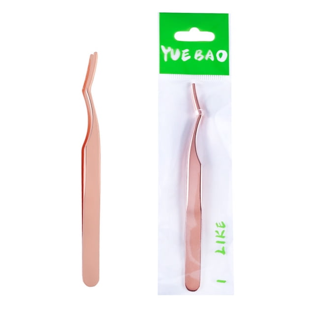 2 Pcs Pinces à Greffage de Cils Professionnelles en Acier Inoxydable Extension de Cils Pointe Courbée Pinces (Or Rose)
