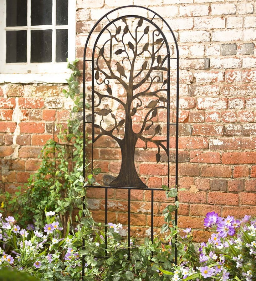 Plow Hearth 72 Metal Garden Trellis, Metal Arched Garden Arbor With Tree Of Life Design