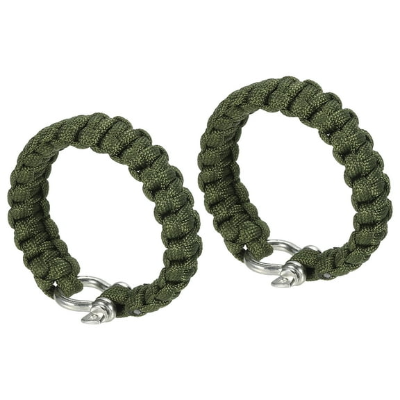 Uxcell Survival Paracord Bracelets, 2 Pack Braided Bracelet with O-shaped Buckle, Army Green