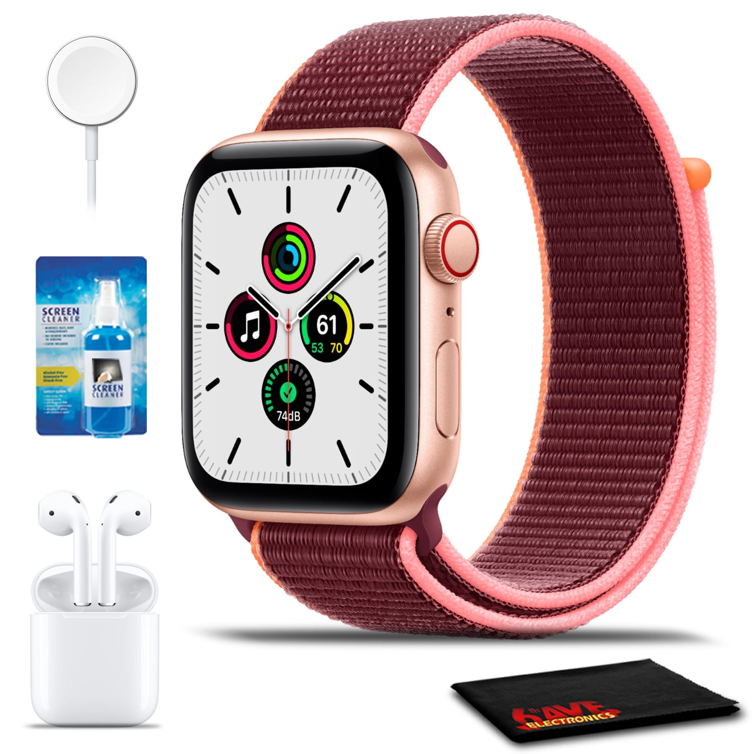 Apple Watch SE (GPS + Cellular, 44mm, Gold/Plum Sport Loop) + Airpods 2  (New-Open Box) - Walmart.com