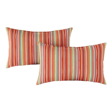 Watermelon Stripe 19 x 12 in. Outdoor Rectangle Throw Pillow (Set of 2) by Greendale Home Fashions