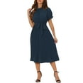 thumbnail image 4 of INSPIRE CHIC Women's Retro Ruffled Collar Short Sleeve A-Line Pleated Dress XS Dark Blue, 4 of 6