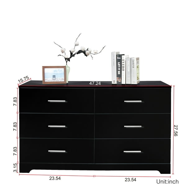 black clothes dresser Sikaic Black Tall Dresser with 6 Storage Drawers and Sturdy Base Modern Chest of Drawers for Bedroom