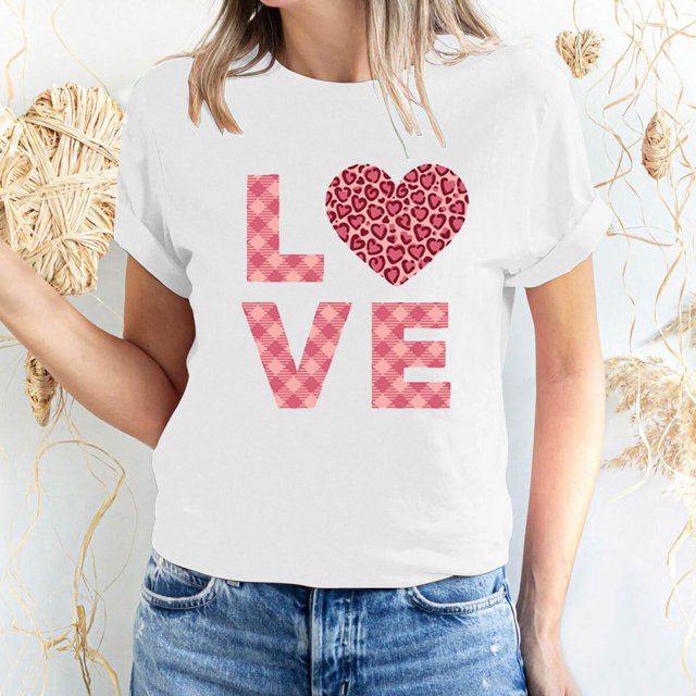 Pisexur T-shirt de la Saint-Valentin pour Femmes, Imprimé Amour, Manches Courtes, Col Rond