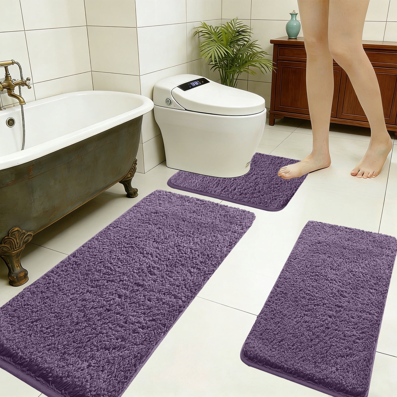 47 Inch Extra Large 3-Piece Memory Foam Bathroom Rug Set, Ultra Soft Water Absorbent Non-Slip Bath Mat, Washable Bathroom Floor Mats for Bathroom, Shower, Tub, Laundry Room and Vanity Area