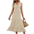 thumbnail image 2 of TaTaai Ladies V Neck Sleeveless Midi Dress Solid Color Casual Summer Slip Stretch Fabric Shift Everyday Basic Dress Gift, 2 of 9