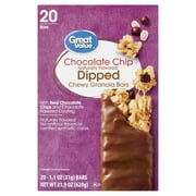 Great Value Chocolate Chip Dipped Chewy Granola Bars Value Pack, 1.1 oz, 20 Count