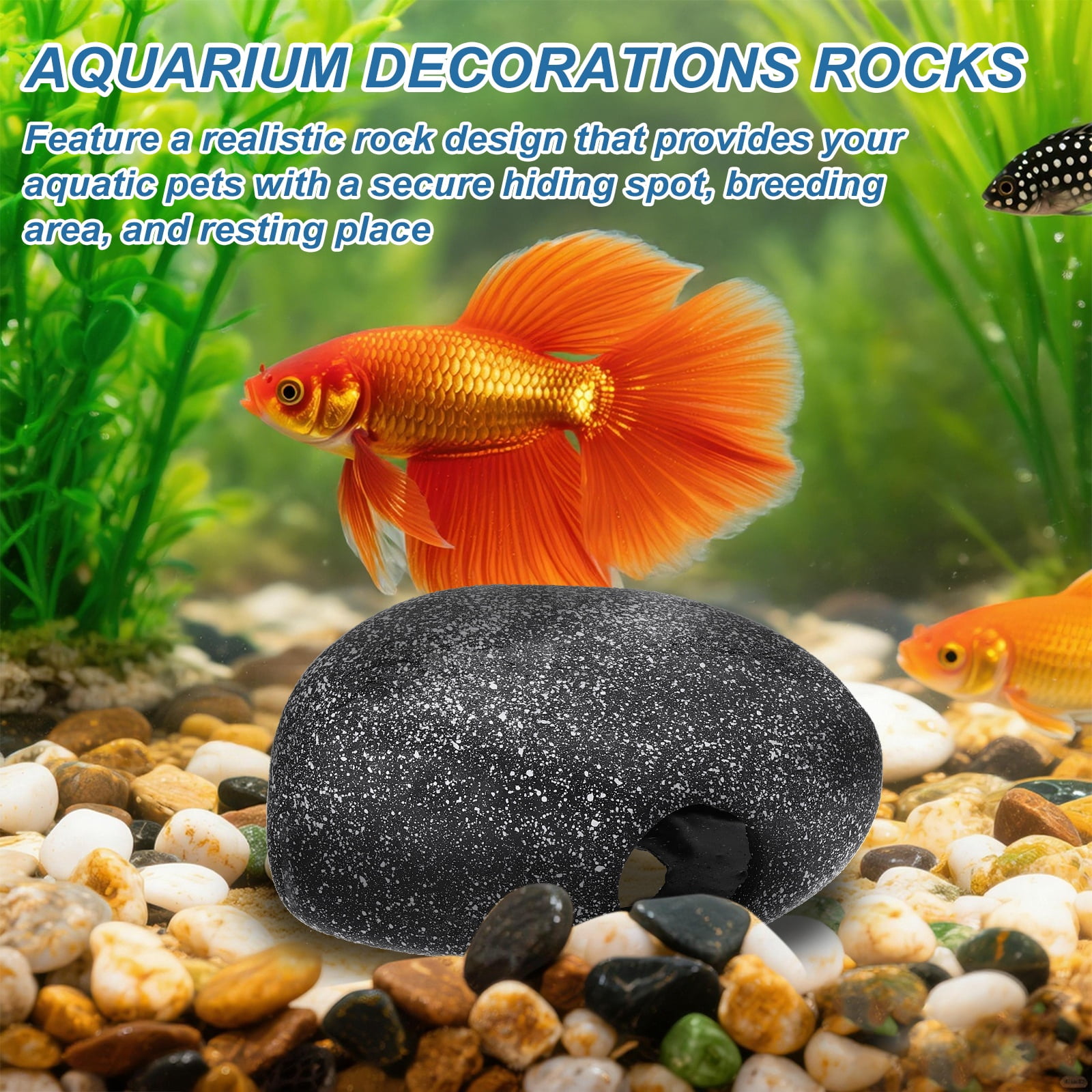 Uxcell Aquarium Decorations Rocks, 6.7x4.7x3.1 Inch Betta Hide Resin Realistic Fish Tank Ornaments, 2Pcs(Grey), Intended for Small Fish / Shrimp / Guppy