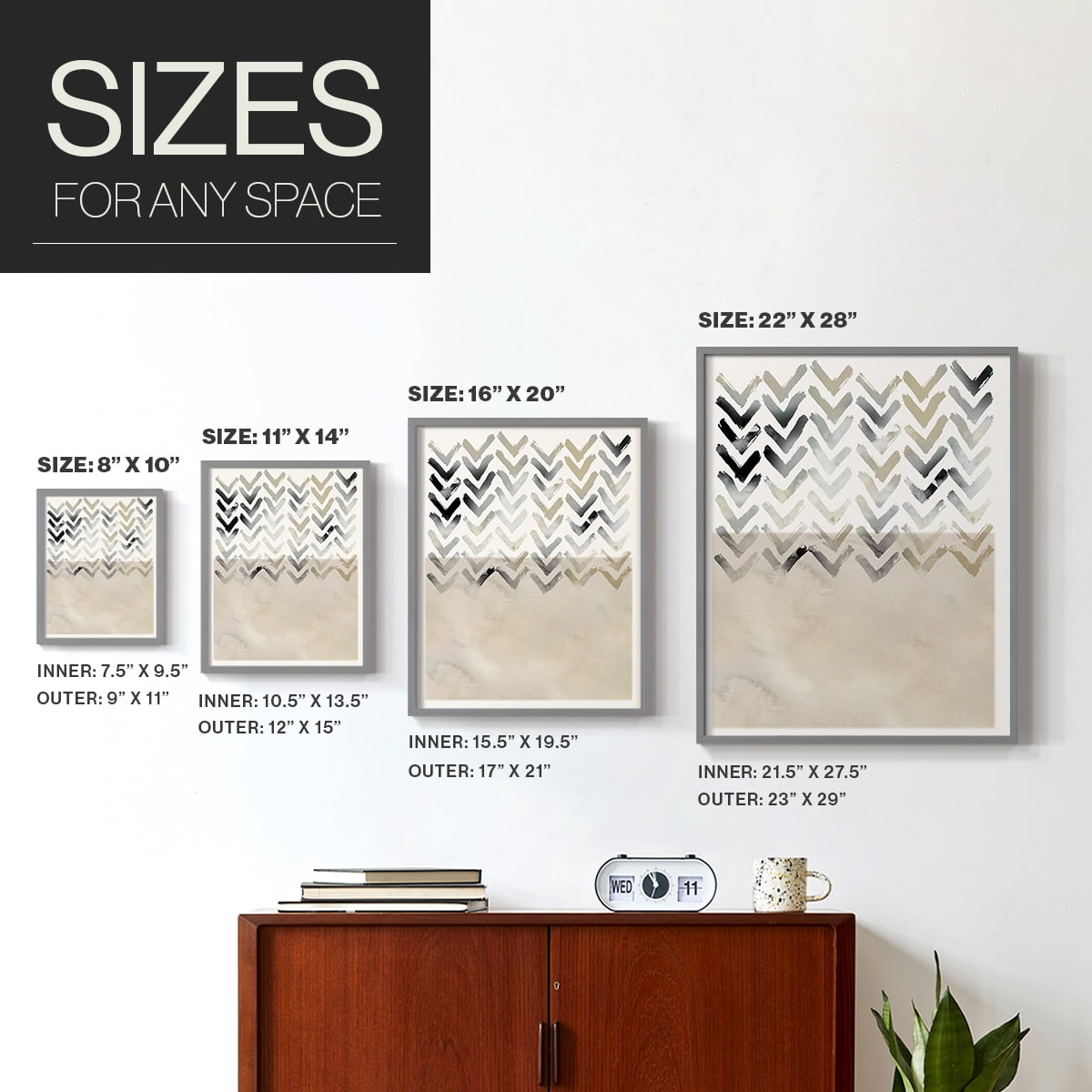 Neutral Chevron in Gray Solid Wood 22 x 28 Framed Print