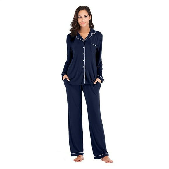 Qudderr Ensembles de Pyjama pour Femmes Automne Hiver à Manches Longues Tenue de Nuit Ensemble de Détente pour Femmes Couleur Unie Deux Pièces Pyjamas Doux S-TTG