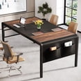 thumbnail image 3 of Tribesigns Conference Table, 63" W x 31.5" D Meeting Room Table Boardroom Desk for Office Conference Room, 5 ft Office Table with Storage Bag, Rustic Brown & Black, 3 of 5