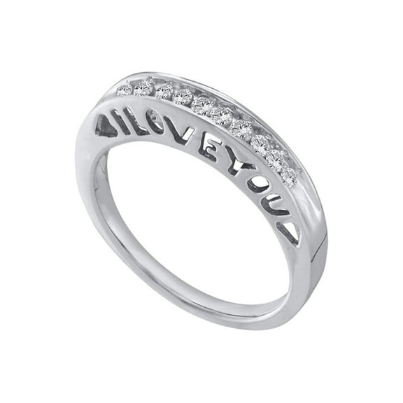 10kt White Gold Womens Round Diamond I Love You Band Ring 1/5 Cttw
