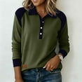 thumbnail image 2 of Lenpel Women's Corduroy Pullover Tops Long Sleeve Half Button Collared Color Block Causal Blouses Loose Lightweight Sweatshirts(Green,Medium), 2 of 6