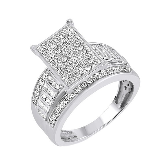AFFY Princess & Round Cut White Natural Diamond Rectangle Cluster Engagement Ring in 10k Solid Gold (1 cttw)