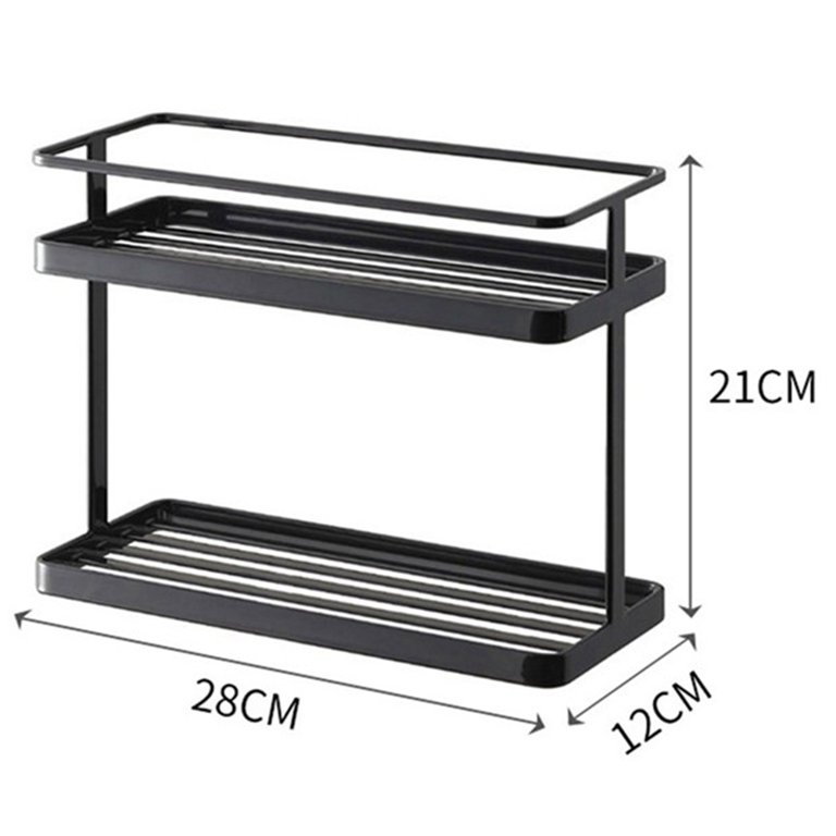 Solid Wall Mount Black Bathroom Shelves Double Layer