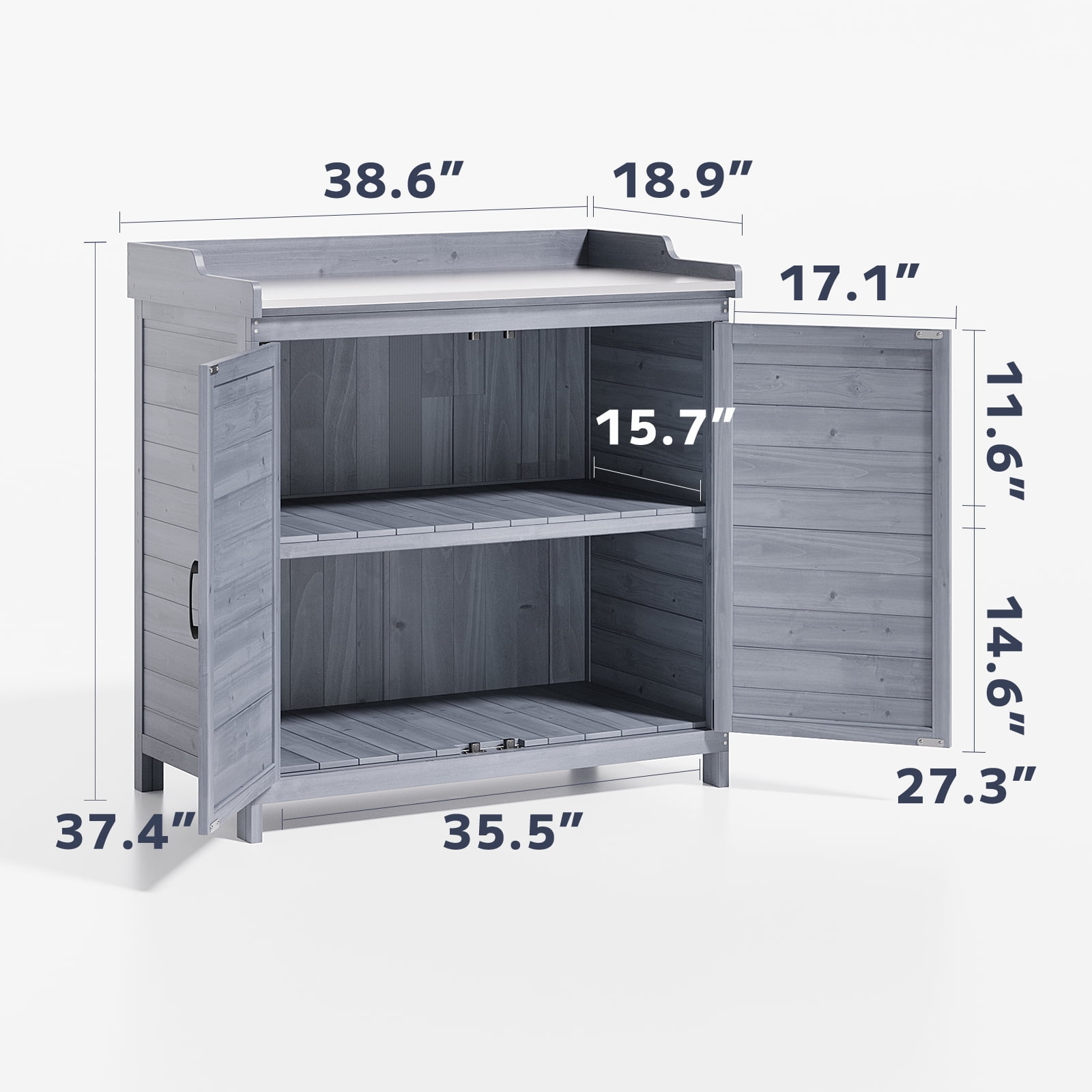 38.6"D x 18.9"W x 37.4"H (6.1 sq ft) Wood Outdoor Patio Potting Bench with Adjustable Shelves - Gray