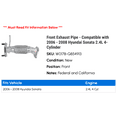 thumbnail image 2 of Front Exhaust Line - Compatible with 2006 - 2008 Hyundai Sonata 2.4L 4-Cylinder 2007, 2 of 2