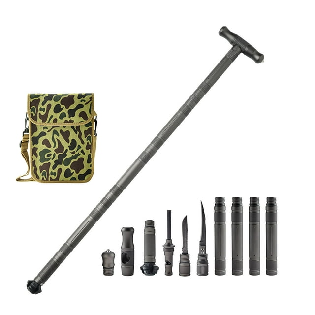 Tactical Trekking Pole with 5-Part Assembly, Modular Multi-Tool Walking Staff for Hiking Camping Survival, Collapsible Outdoor Gear for Men Dad Husband