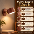 thumbnail image 4 of Rechargeable LED Wall Light, Touch Control Cordless Sconce with Adjustable Lamp Head and Natural Wood Finish, Reading and Accent Lighting for Bedroom, Hallway, Entryway and Living Room, Style B, 4 of 21