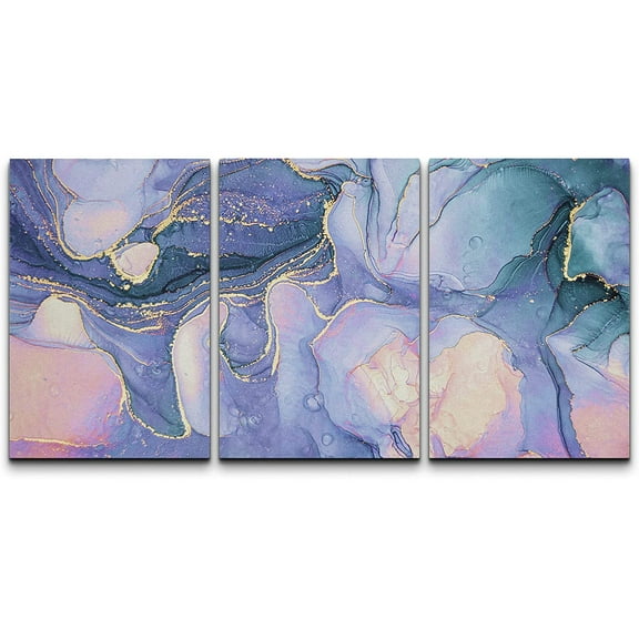 wall26 Canvas Print Wall Art Set Purple Gold Smoke Wave Clouds Abstract Shapes Illustrations Modern Art Bohemian Decorative Multicolor for Living Room, Bedroom, Office - 16"x24"x3 Panels