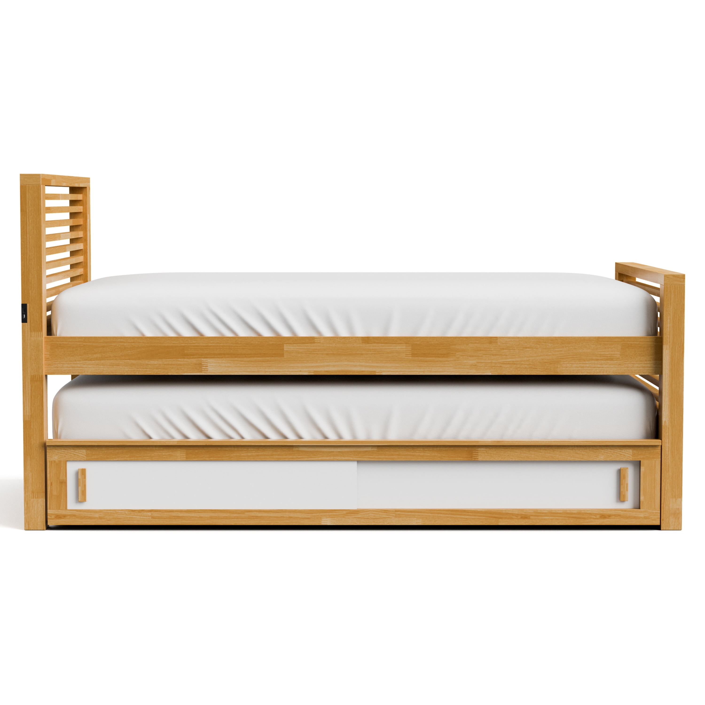 Furniture of America Corwin Solid Wood Full Captain Bed with Trundle, Light Oak