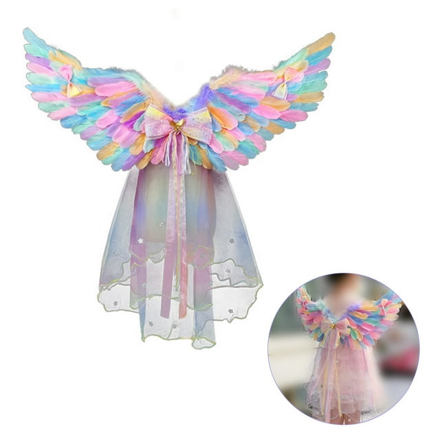 Costume Set Angel Devil Cosplay Prop for Kids with Wing Mesh Cloth and Bow for Carnival Themed Cosplay Party Accessories