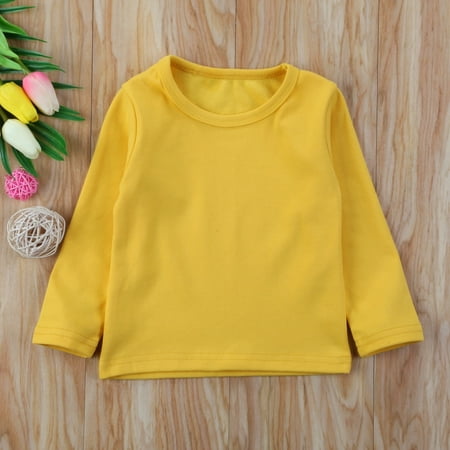 

New Style Solid Color Cute Toddler Newborn Kids Baby Boys Girls Cotton Warm Clothing T-shirt Tops