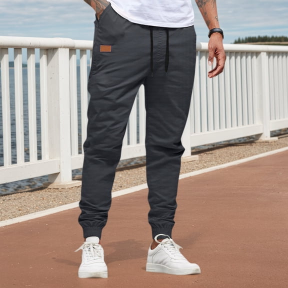 Men's Cargo Pants Elastic Waist with Pockets Outdoor Hiking