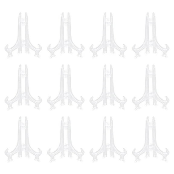 Homoyoyo Clear Plastic Easel Plate Holder, Stands for Home, Kitchen, and Office Use, 12 Pieces