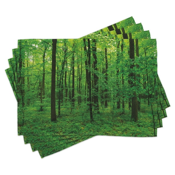 Nature Placemats Set of 4 Green Forest Spring with Trees and Bushes
