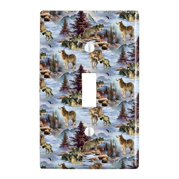 Wolf Pack Baby Wolves Snow Mountains Pattern Plastic Wall Decor Toggle Light Switch Plate Cover
