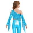 thumbnail image 4 of vastwit Girls Sequin Irregular Crop Top Tassels Off Shoulder Long Sleeve Dance Shirts for Performance Light Blue 14, 4 of 6