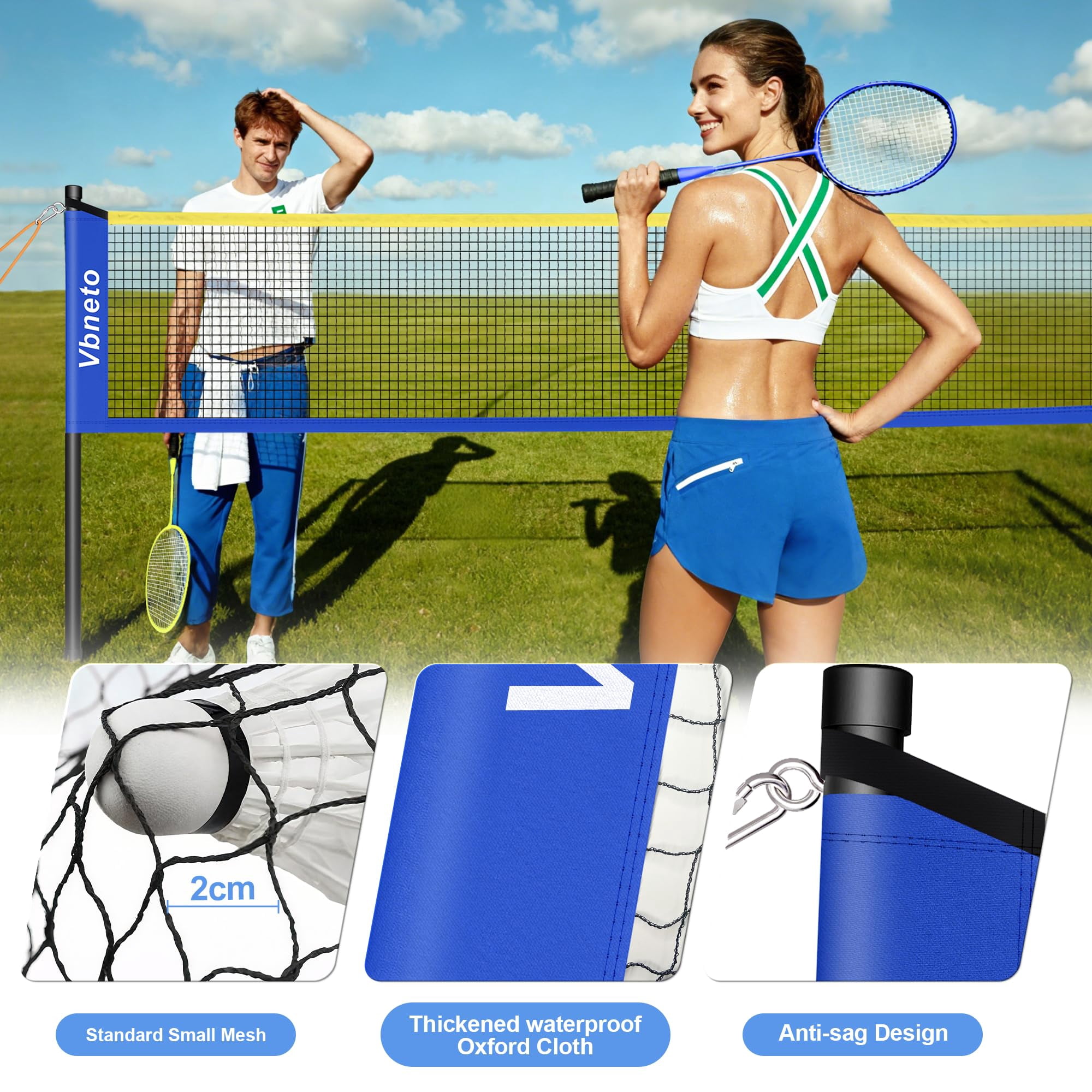 Badminton Set  Portable Outdoor Anti-sag System - Official 20ft X 5ft Easy Setup Durable Net With 4 Rackets 3 Shuttlecocks & Carry Bag For Backyard Lawn Or Beach Fun