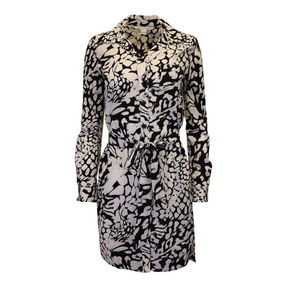 Pre-Owned Diane Von Furstenberg Prita Printed Shirt Dress in White Silk