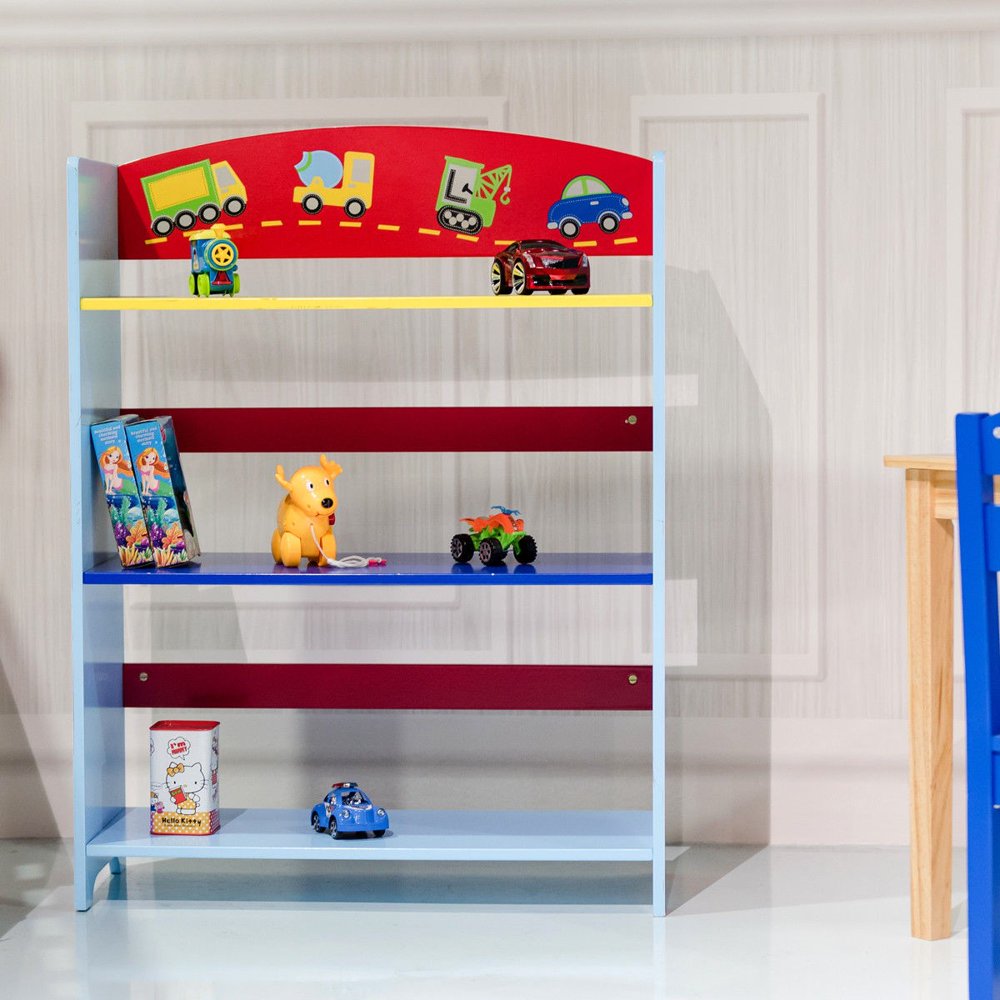 Kids 3Tier Adorable Corner Cars Book Bookshelf