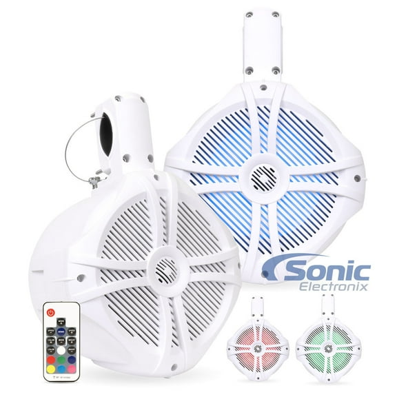Belva BWT8LED 600W Peak 8" White Marine Tower Speakers with Multi-Color LED Lighting and Remote