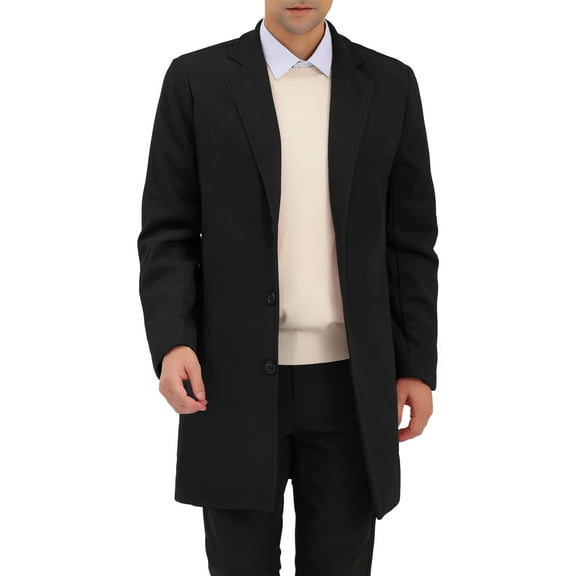 INSPIRE CHIC Men's Coats Solid Color Notched Collar Single Breasted Winter Long Coat M Black