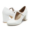thumbnail image 3 of BURUDANI Women's T-strap Mary Jane Pumps Low Chunky Heels Wedding Dress Shoes WHITE/PU Size 10, 3 of 5