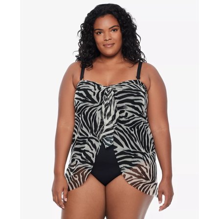 Ralph Lauren ZEBRA Plus Size Overlay Tummy Control One Piece Swimsuit, US 18W
