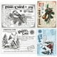 thumbnail image 1 of Sellos transparentes de silicona para postales navideñas con fondo de texto retro y diseño de pájaro en relieve., 1 of 8