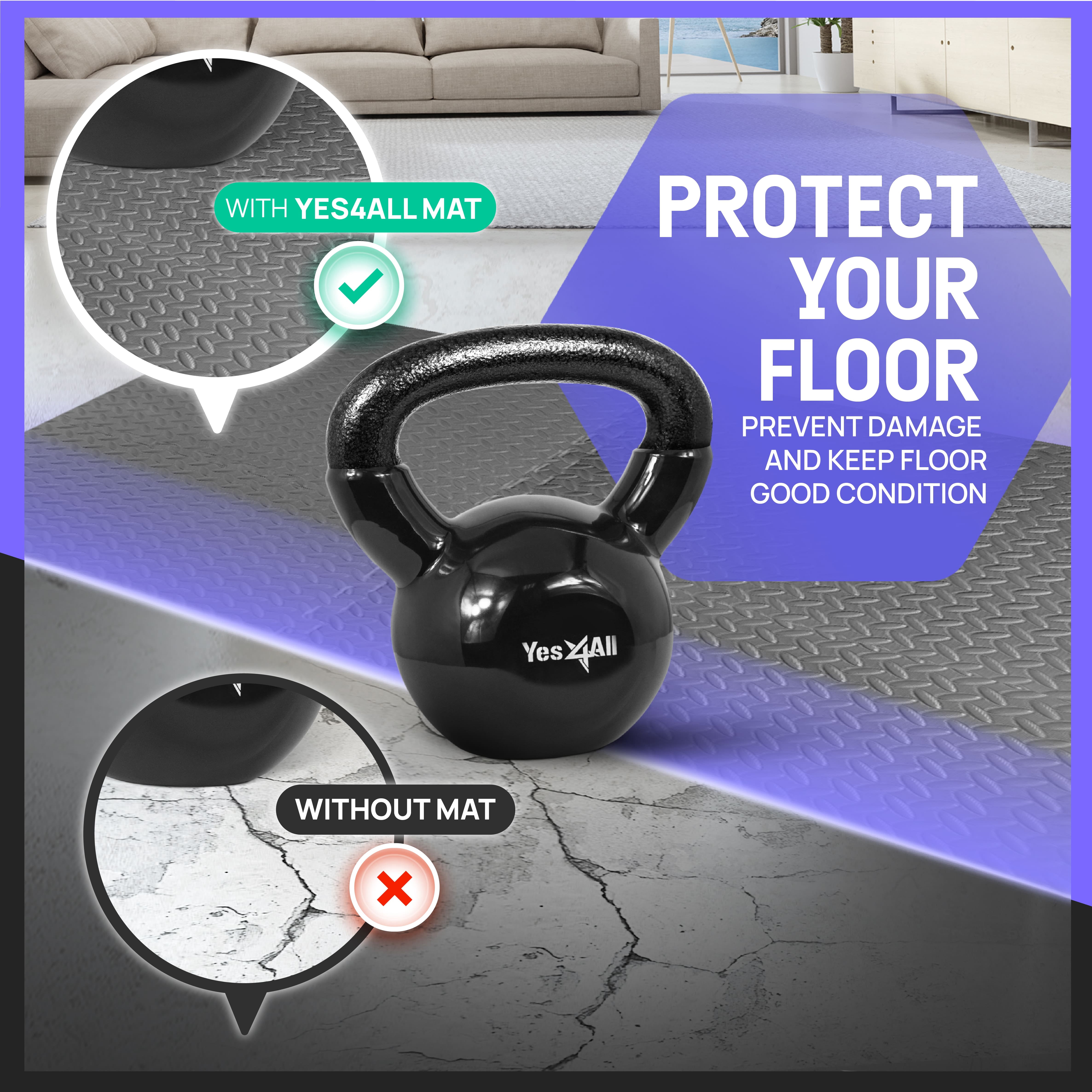 Yes4All Gym Flooring for Home Gym, 120 SQ. FT Puzzle/Interlocking Exercise Mat, EVA Foam Floor Tiles Padding with Border, Gray