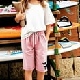 thumbnail image 5 of ZACPNCV Girls Bermuda Shorts Knee Length Straight Leg Long Shorts Loose Casual Solid Drawstring Elastic Waist Short Pants Pink 7-8 Years, 5 of 6