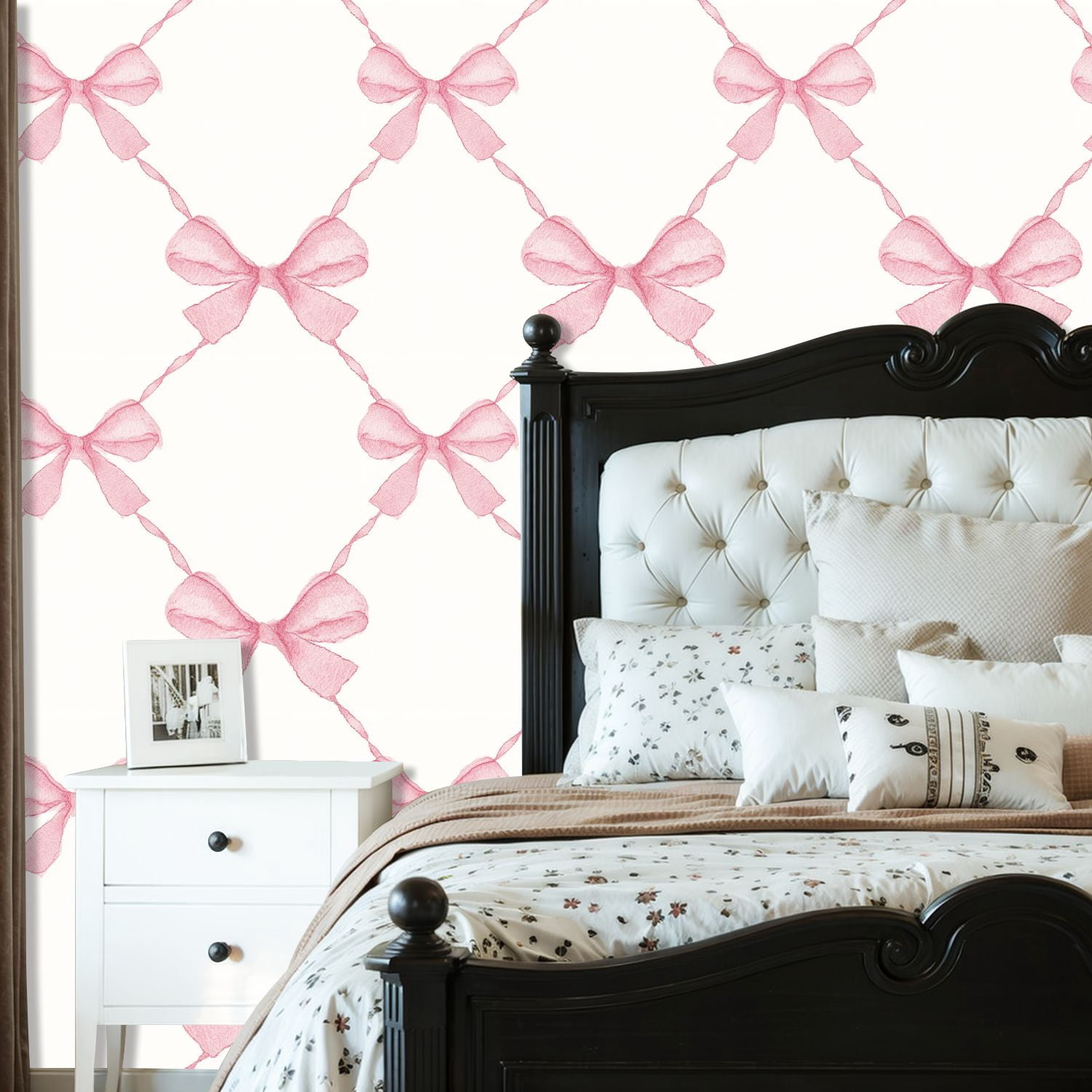Peel and Stick Wallpaper Soft Pink Bow Delicate Ribbons Light Wall Mural 23.6in x 9.8ft Self Adhesive Removable Wall Paper Renter Friendly Wallpaper for Nursery Bedroom Cabinets