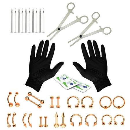 BodyJ4You 36PC Piercing Kit Rose Goldtone Steel 14G 16G Belly Ring Tongue Tragus Eyebrow Nipple Lip (Best Way To Clean Nose Piercing)