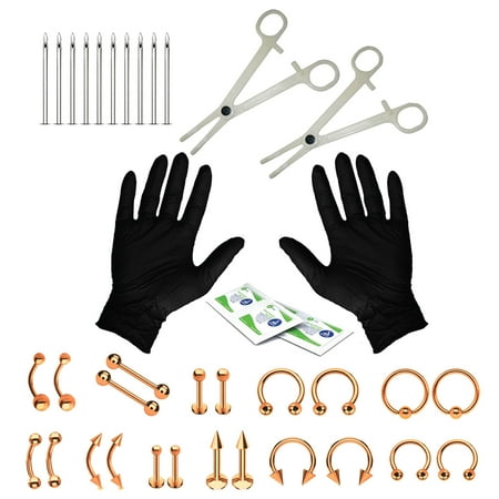 Crossbones Belly Ring (BodyJ4You 36PCS Piercing Kit Rose Goldtone Steel 14G 16G Belly Ring Tongue Tragus Eyebrow Nipple Lip)