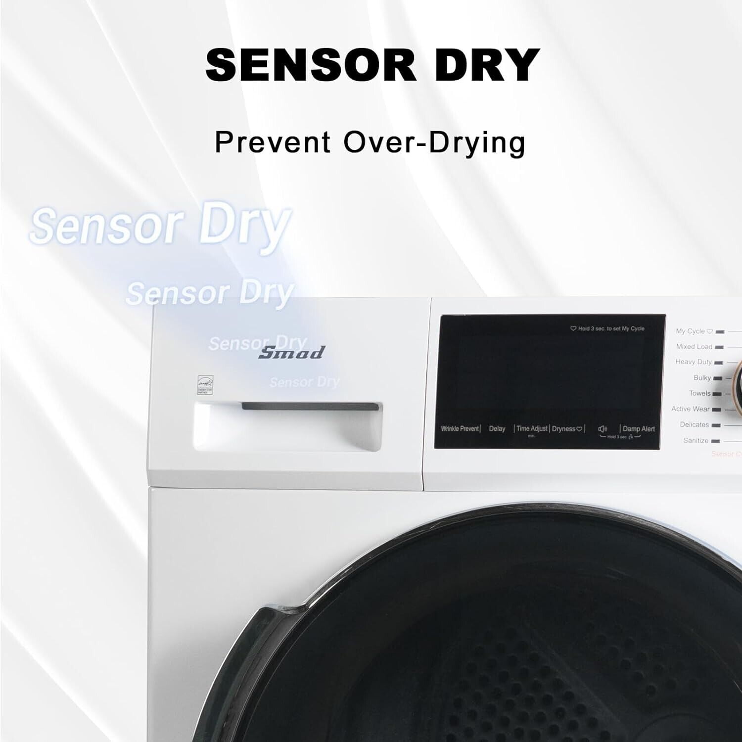 Smeta Ventless Heat Pump Front Load Clothes Dryer Electric 4.4 Cu ft Wrinkle Care, 10KG Load, 120V