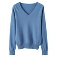 thumbnail image 4 of larppty Women's V Neck Casual Sweater,Lightweight Long Sleeve Pullover Sweater Classic Fall Thin Sweater Top Elegant Clothing Blue, L, 4 of 4